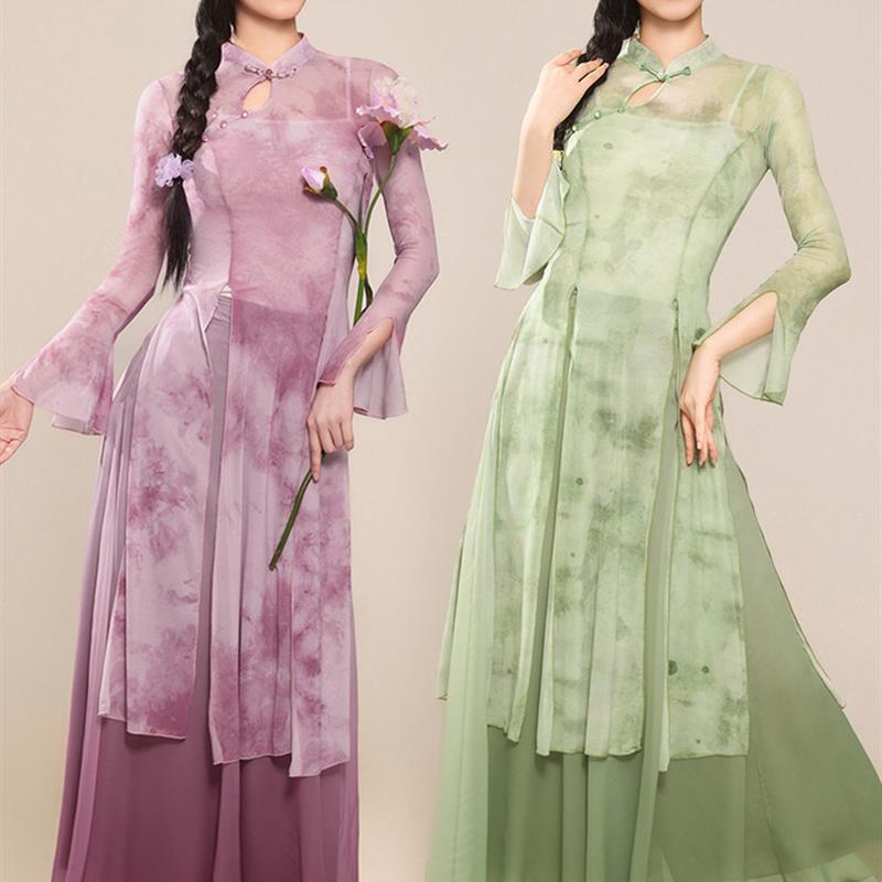 古典舞女练功服弹力身韵旗袍常服舞蹈服伞舞扇子舞中国风演出服