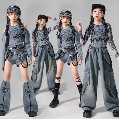 少儿爵士舞女 童服装女团jazz牛仔套装街舞服装女孩走秀潮装衣服