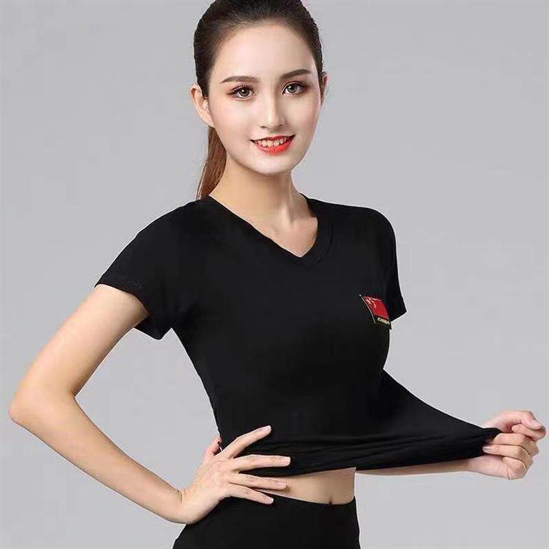 广场舞服装大红色上衣女夏莫代尔广场舞上装