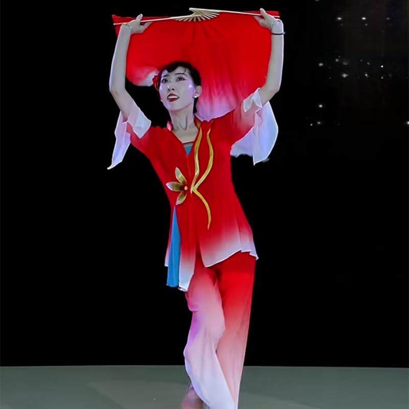 小莹老师同款东方红舞蹈服红色喜庆秧歌服中国风扇子民族舞演出服