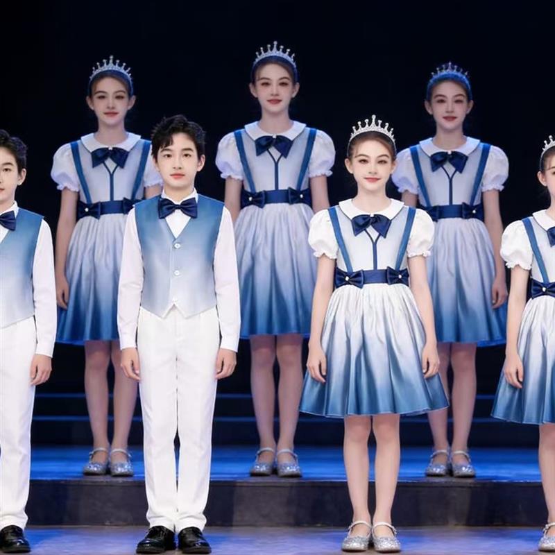 高端新款儿童合唱演出服男女童诗歌朗诵演讲比赛礼服英伦风表演服