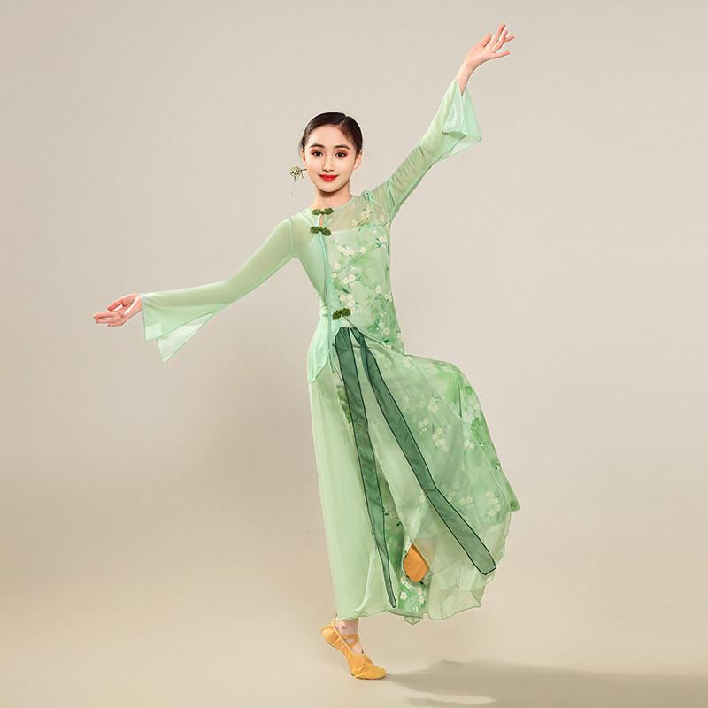 儿童古典舞演出服女飘逸中国风仙气身韵纱衣套装古风旗袍表演服装图片