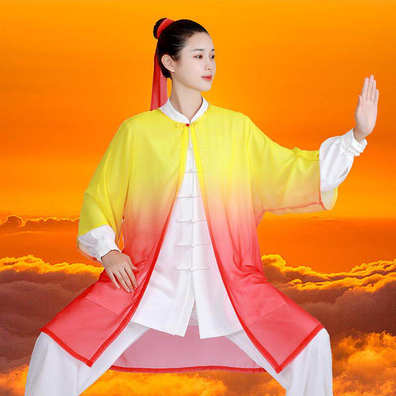 太极服女披纱单件太极拳表演中国风飘逸舞蹈服男披风披肩武术比赛