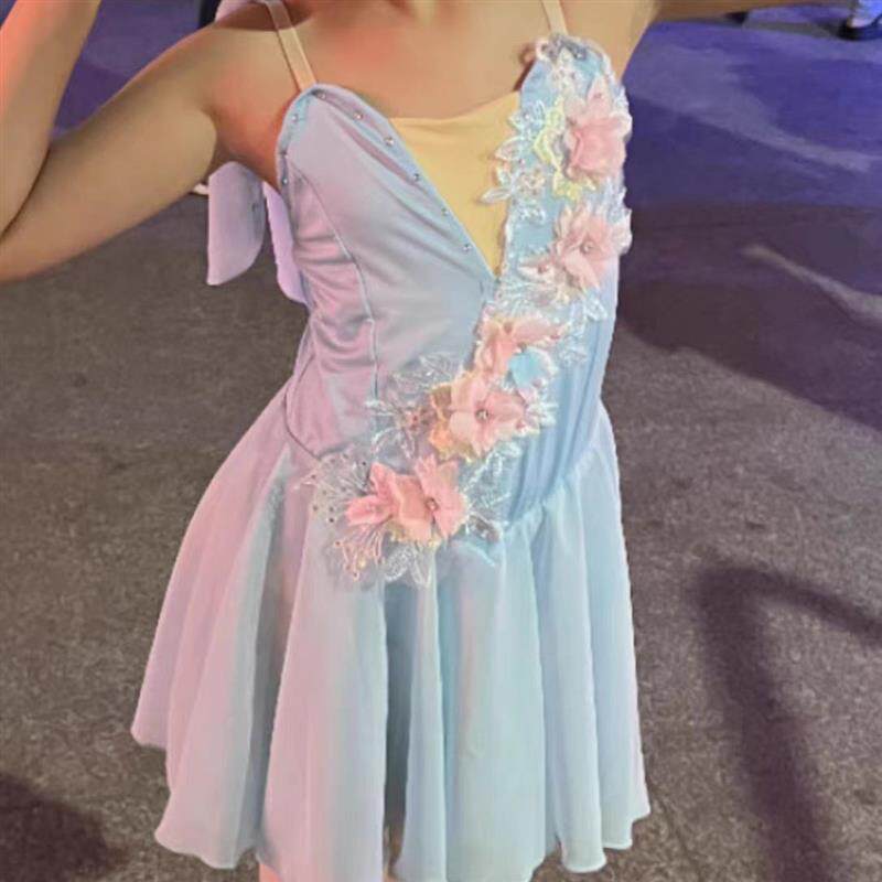 儿童雪纺现代芭蕾舞蹈服飘逸現代舞短裙演出服裝表演服成人可定制