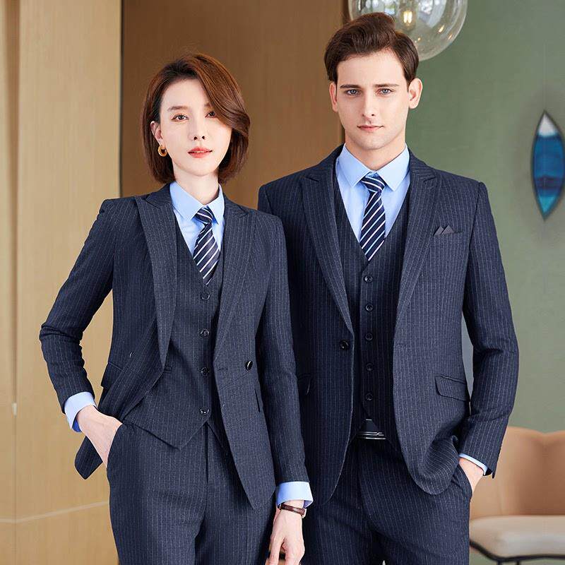 正装职业装男女气质工作服银行公务员地产售楼部4S店条纹西装套装