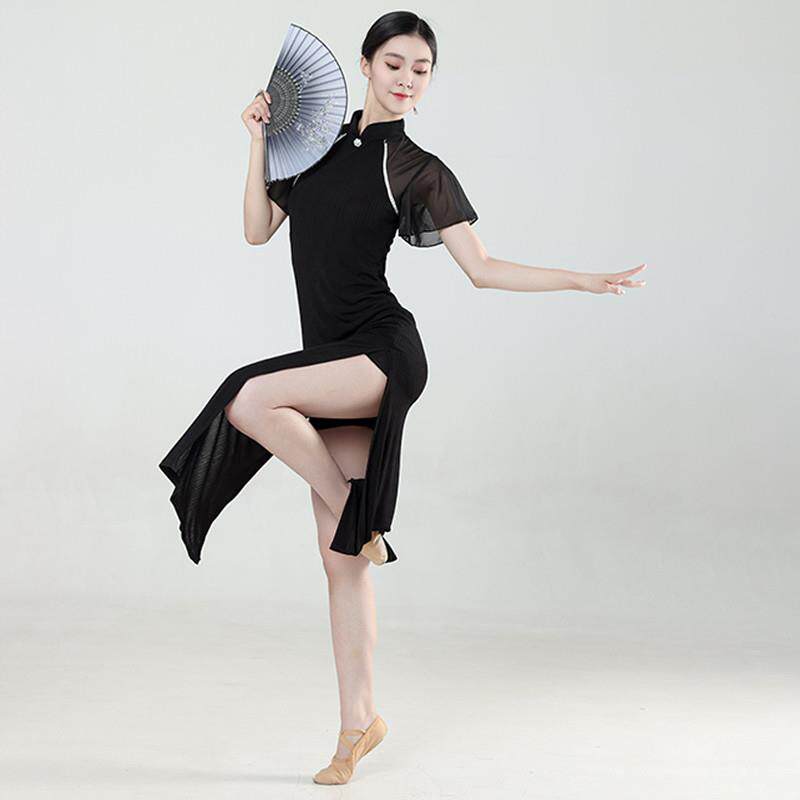 黑色旗袍新款中国风改良民族舞专用旗袍裙优雅名媛表演出服装