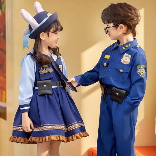女童朱迪兔警官连裙衣儿童COS服表演男孩疯狂705动物牛局子长服服
