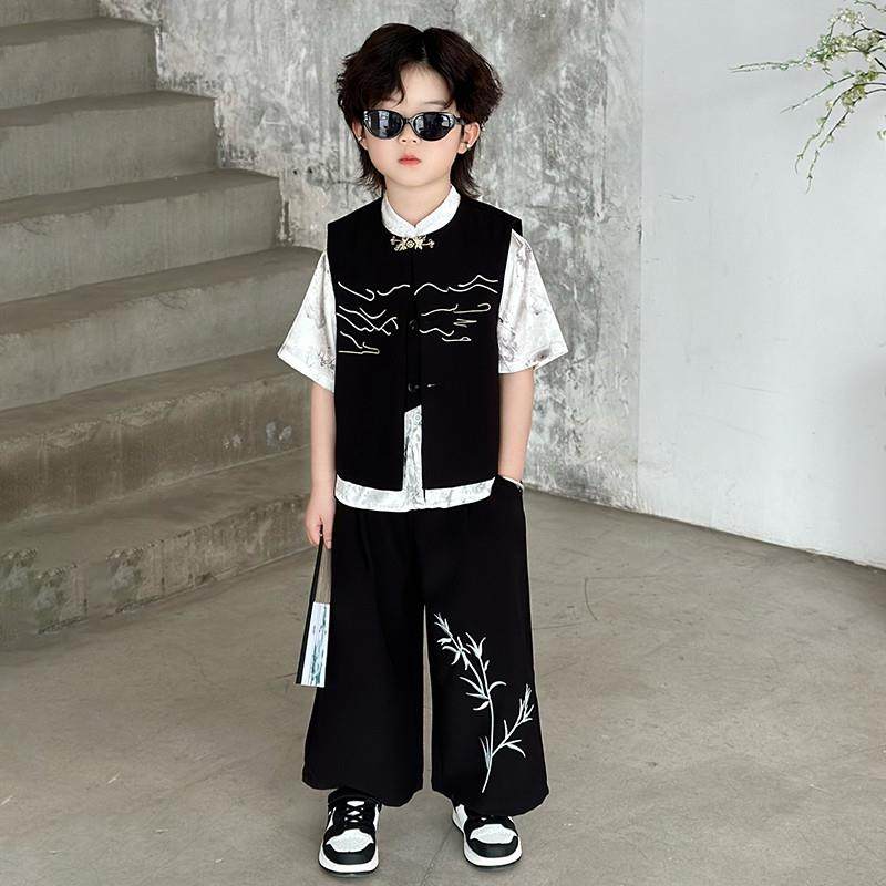 国风男童汉服套装夏季新款儿童新中式礼服唐装男孩主持人演出服装