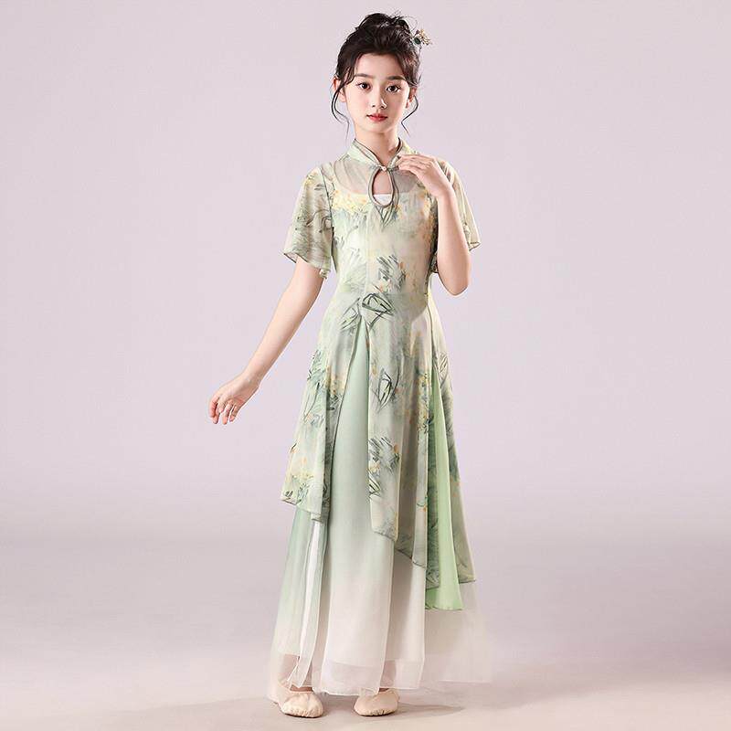 儿童古典舞服装身韵印花旗袍纱衣中国舞民族舞练功服舞蹈演出服装