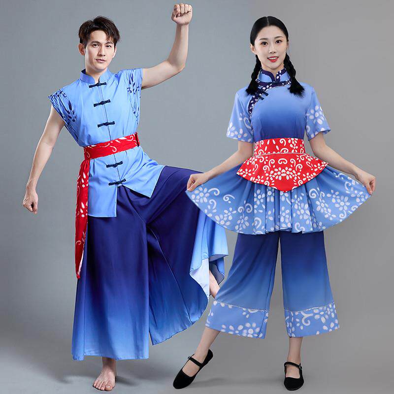 采茶舞演出服装斗笠舞秧歌舞蹈服装女农民丰收节舞蹈服装男2025新
