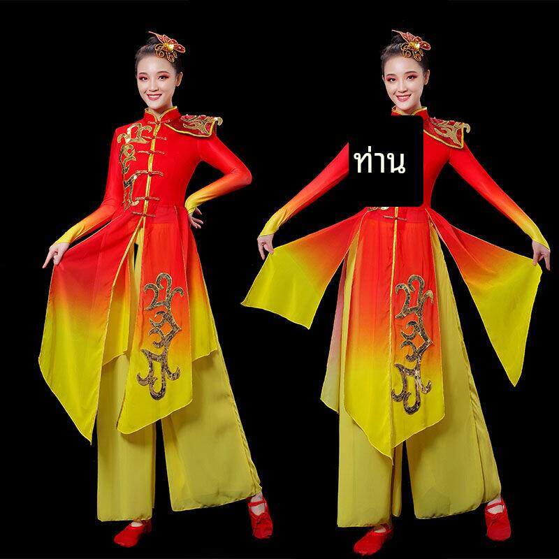 新款现代舞蹈演出服男时尚群舞开场舞打鼓表演服装女舞旗套装红色