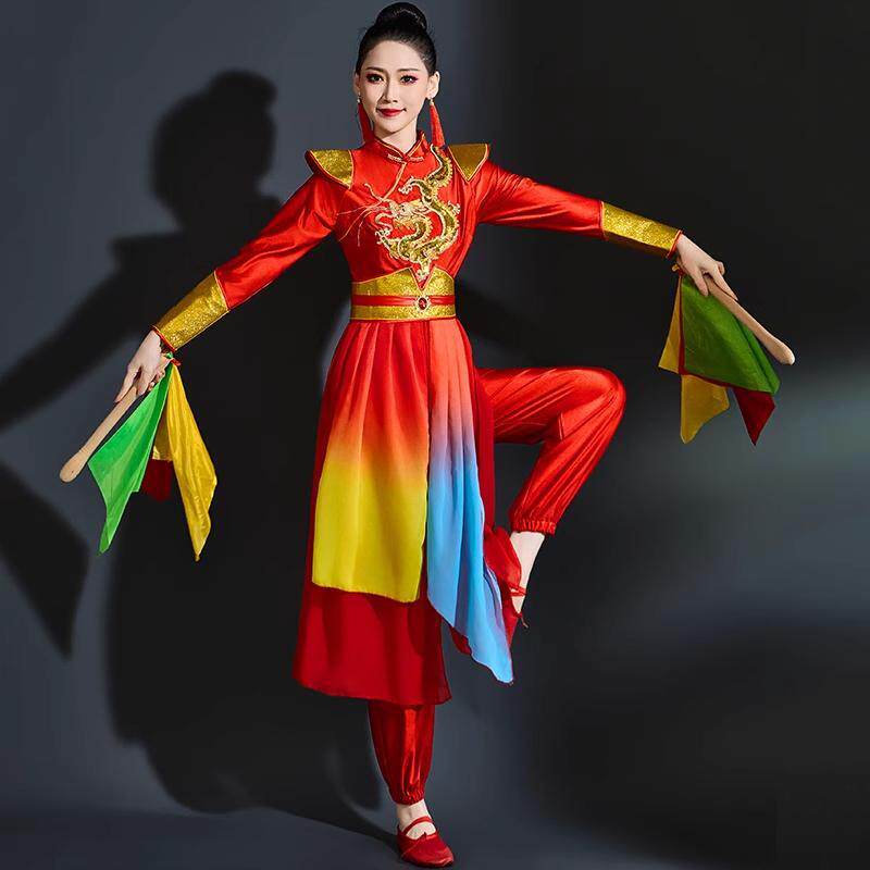 打鼓演出服女新款2025民族舞蹈服装扇子舞红色喜庆腰鼓服装开场舞