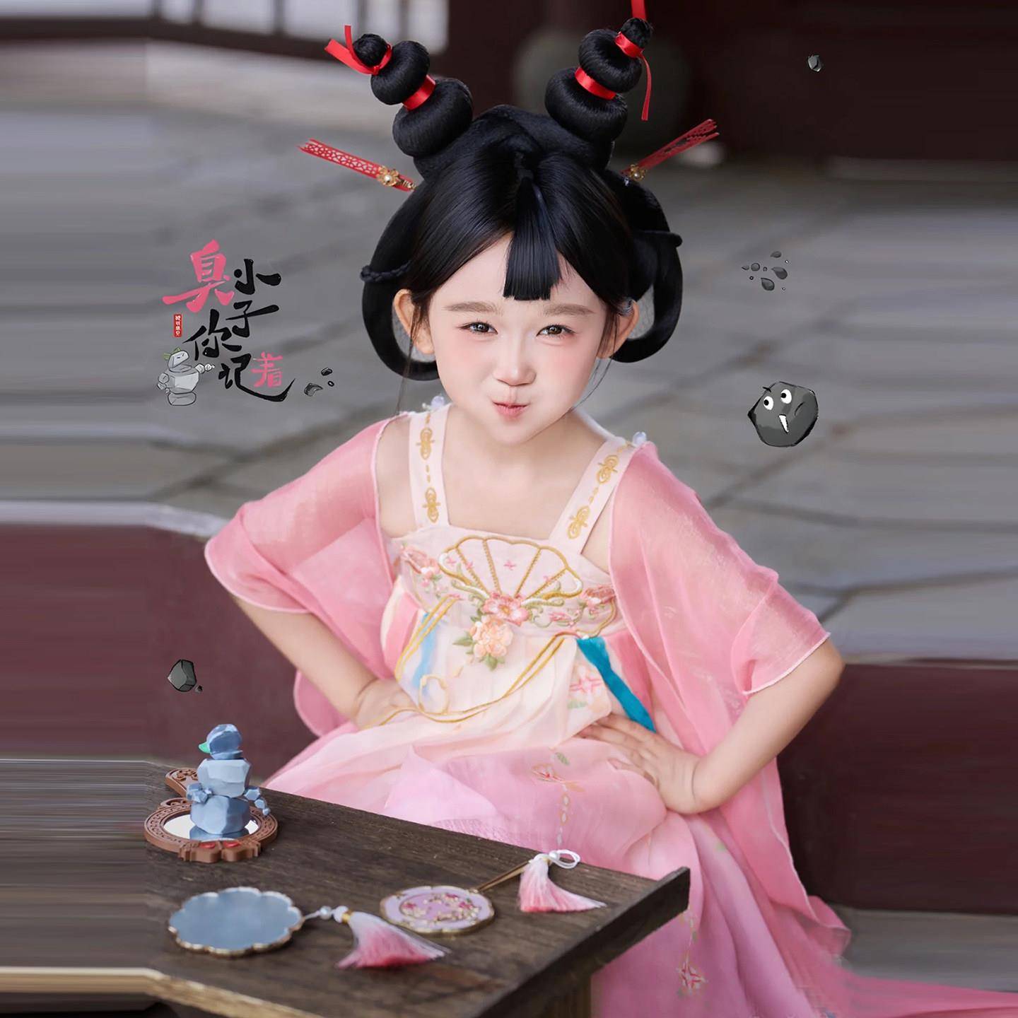 汉女童22UZK6新服款六一儿童0古风唐装洋节装夏季石矶娘娘公主裙