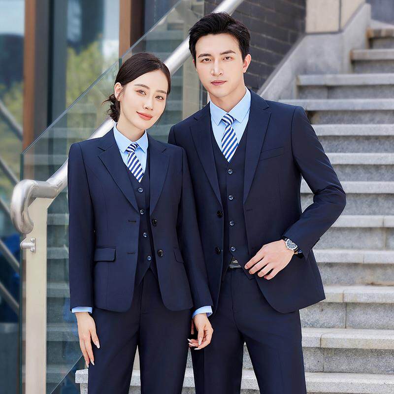 西装套装男商务正装职业装男女同款蓝色西服4S店房地产教师工作服