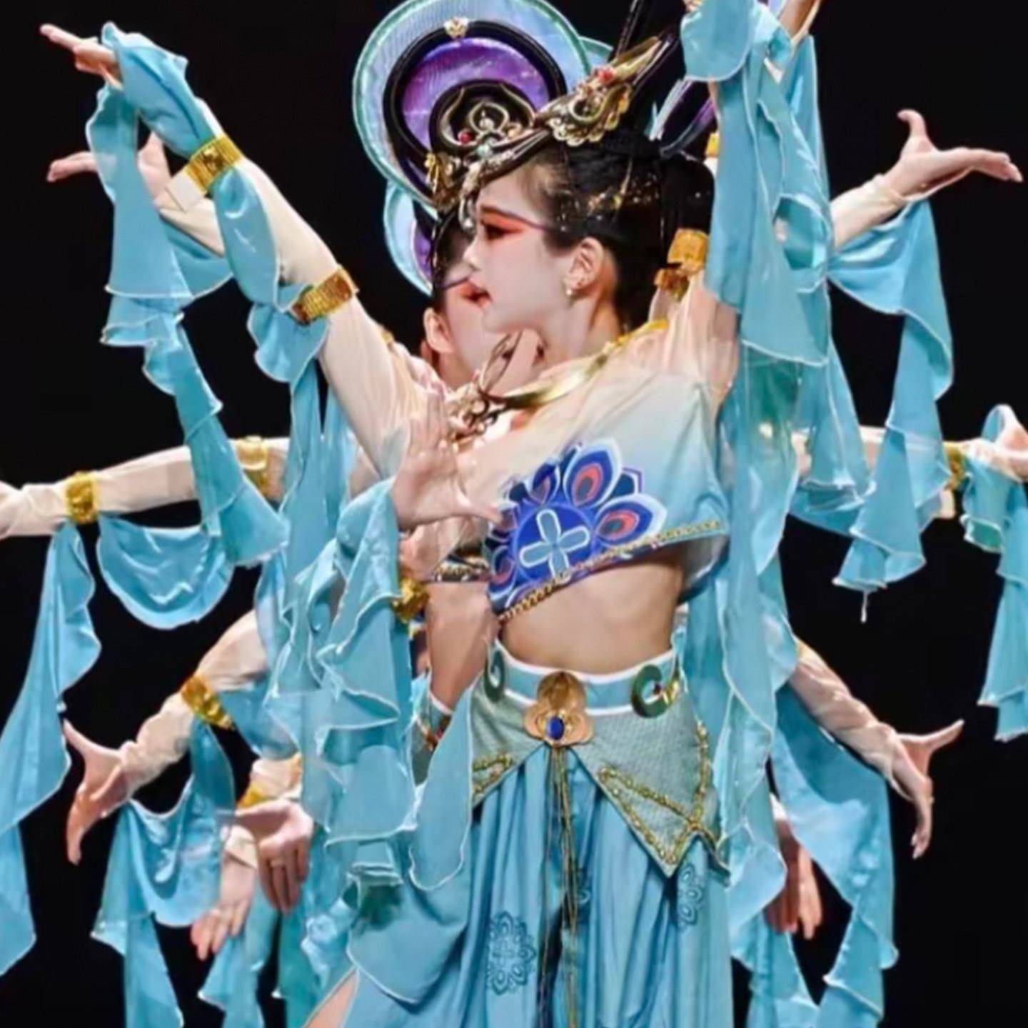 新款敦煌见飞天舞蹈遇女大服童演出服琵古A112典民族服装反弹琶表