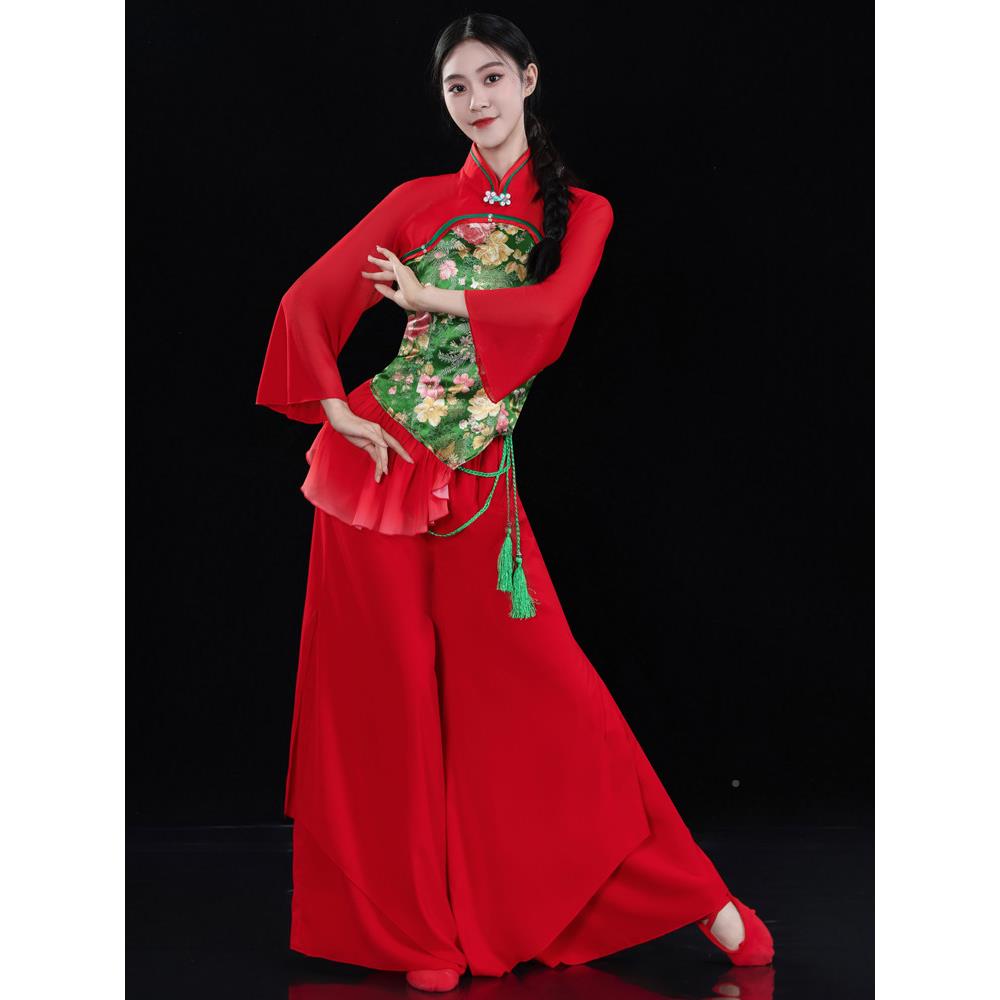 2024新款族秧歌NSM服红色喜庆开场舞蹈演出服国风中民舞迎亲打服