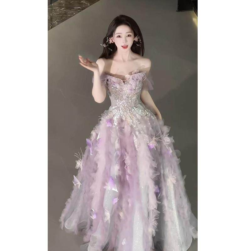 紫色晚礼服高端轻奢小众学生日成人礼订婚公主裙艺考主持毕业演出,女装/女士精品,礼服/晚装,淘宝优惠券,粉丝福利购,淘宝优惠卷