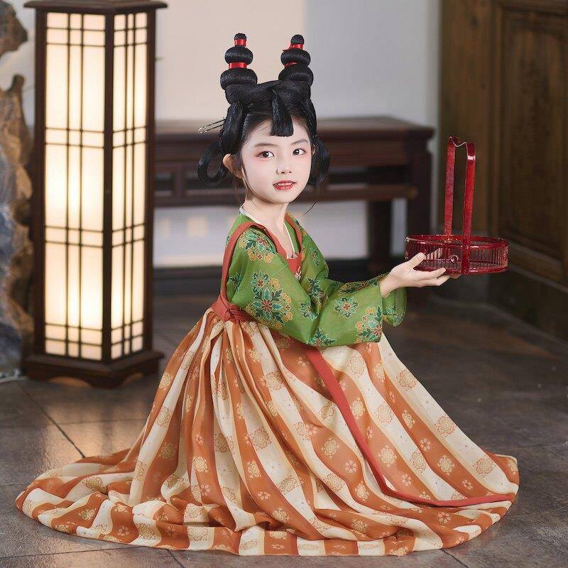 儿童汉服襦裙古典唐夜宫宴LUP儿演出服唐三彩古装超仙舞童敦煌表