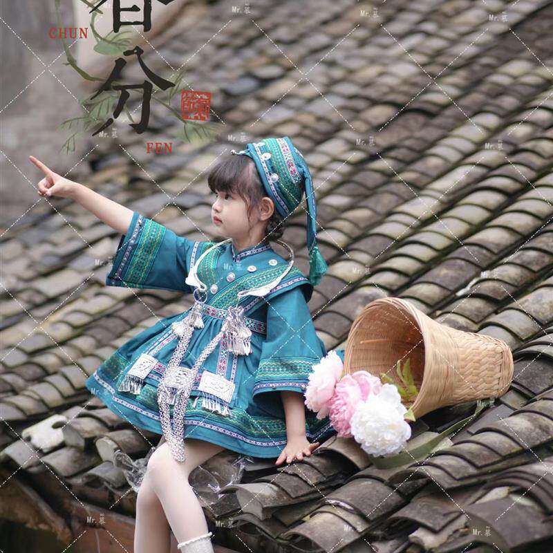 儿童民族服装广西三月三壮族服饰女童少数名族风衣服女宝宝演出服