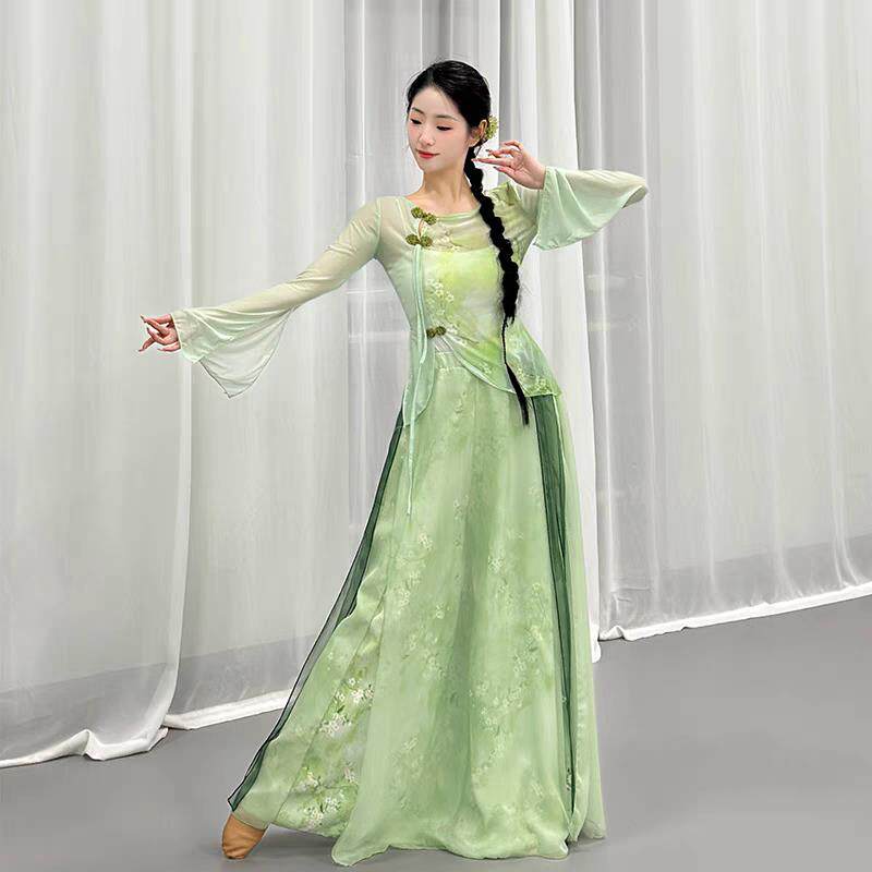 超大码青花瓷古典舞套装青烟里演出服中国风声韵纱衣走秀表演服装