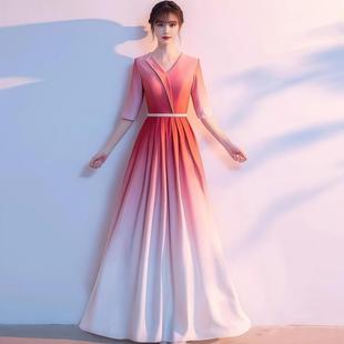 大合唱演出服女长裙新款中老年学生主持指挥红歌朗诵修身晚礼服