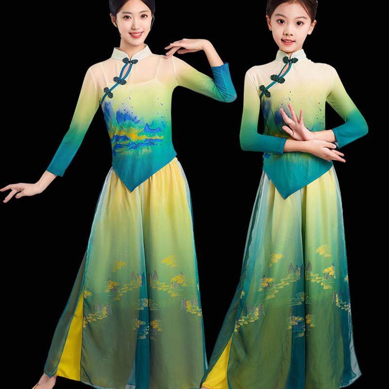 套装旗袍领舞蹈服女飘逸祇此青绿身韵纱衣练功服古典舞汉唐服饰