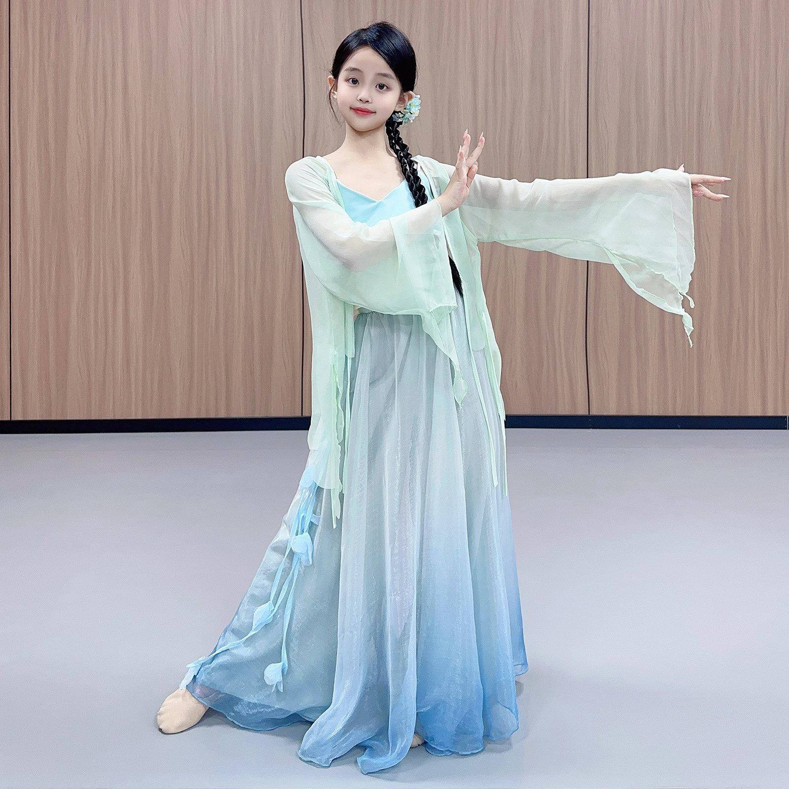 新款古仙蹈服儿童女中国典风气MVT飘逸身舞韵纱衣艺考练功演出服
