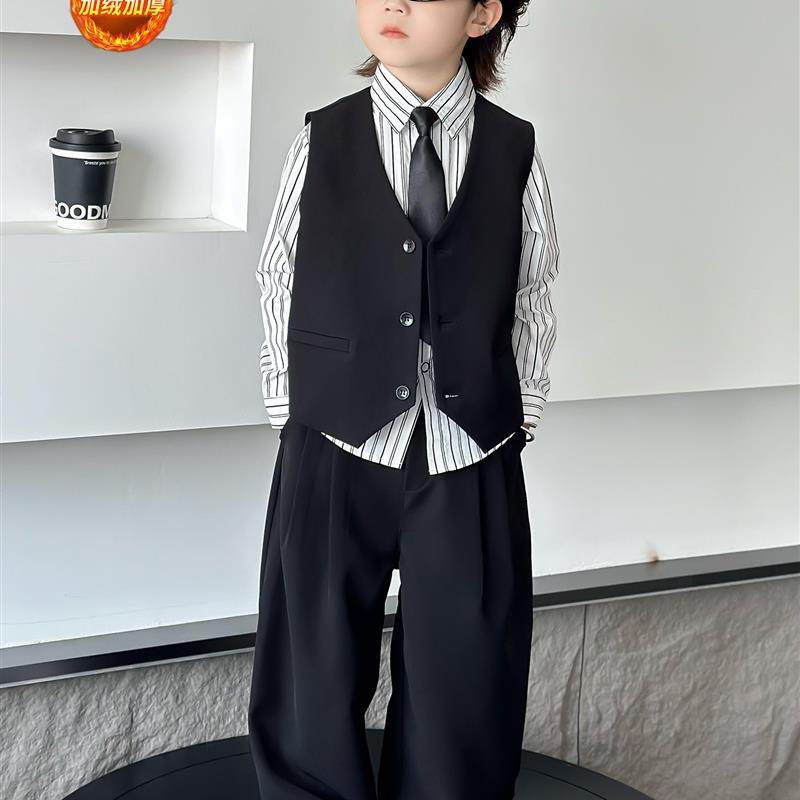 加绒款男童休闲西服韩版帅气儿童生日西装套装花童礼服男孩演出服