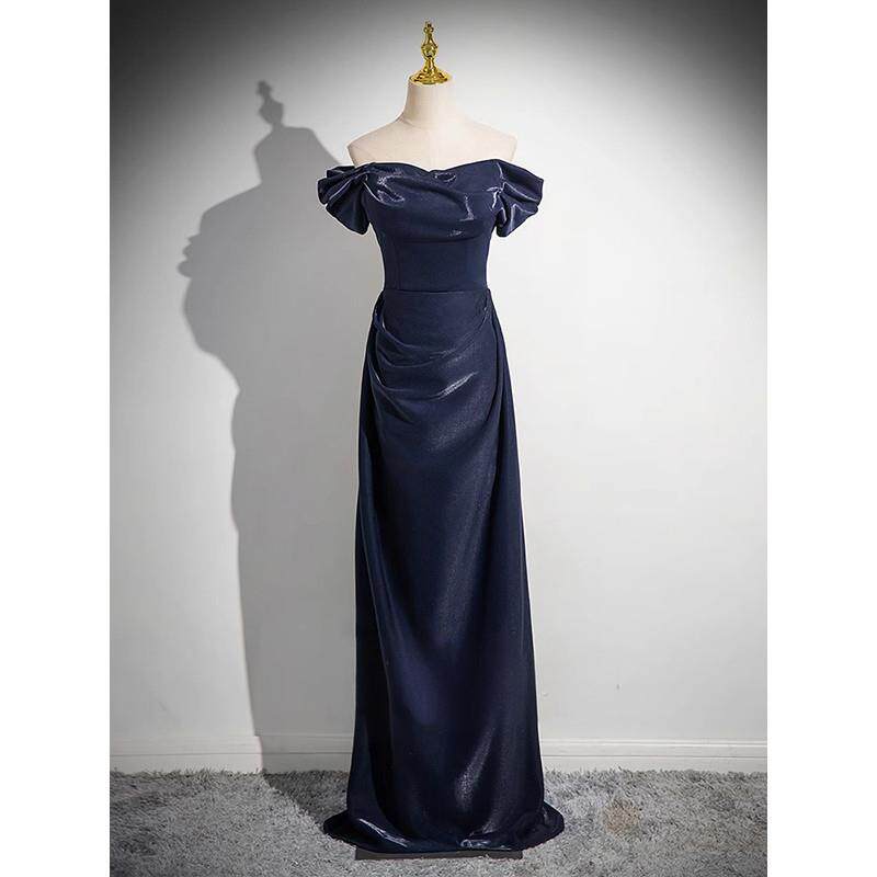 一字肩主持人晚礼服高端轻奢小众女歌手独唱演出服声乐艺考洋装