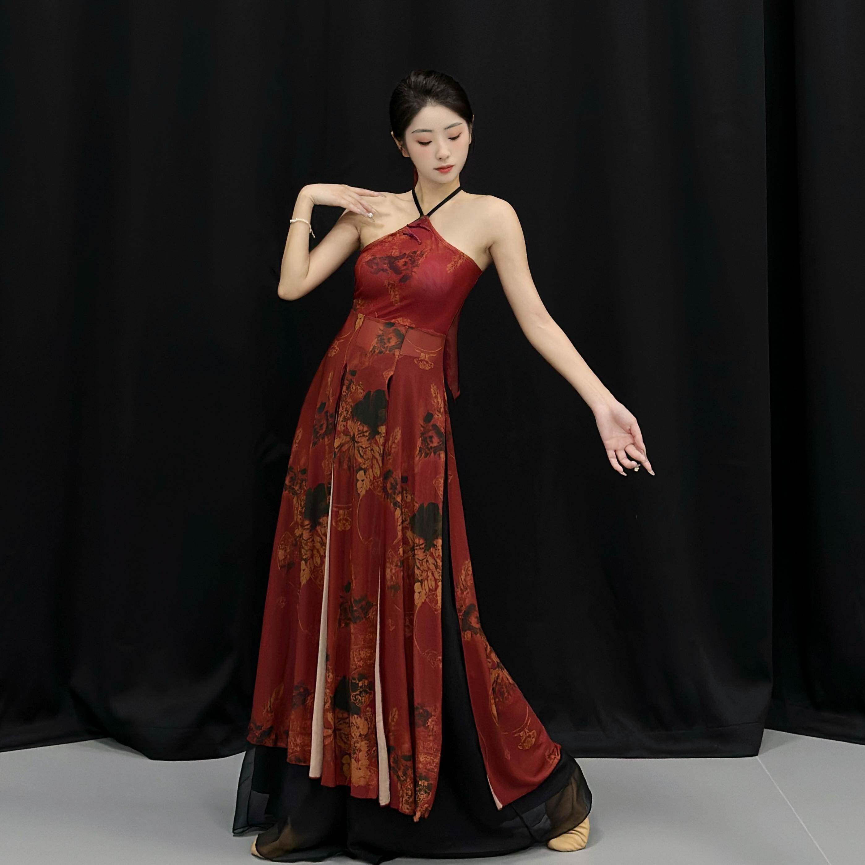 古风爵士舞蹈服古典舞复纱衣飘逸红10-11宽松色女演出服开衫古绑