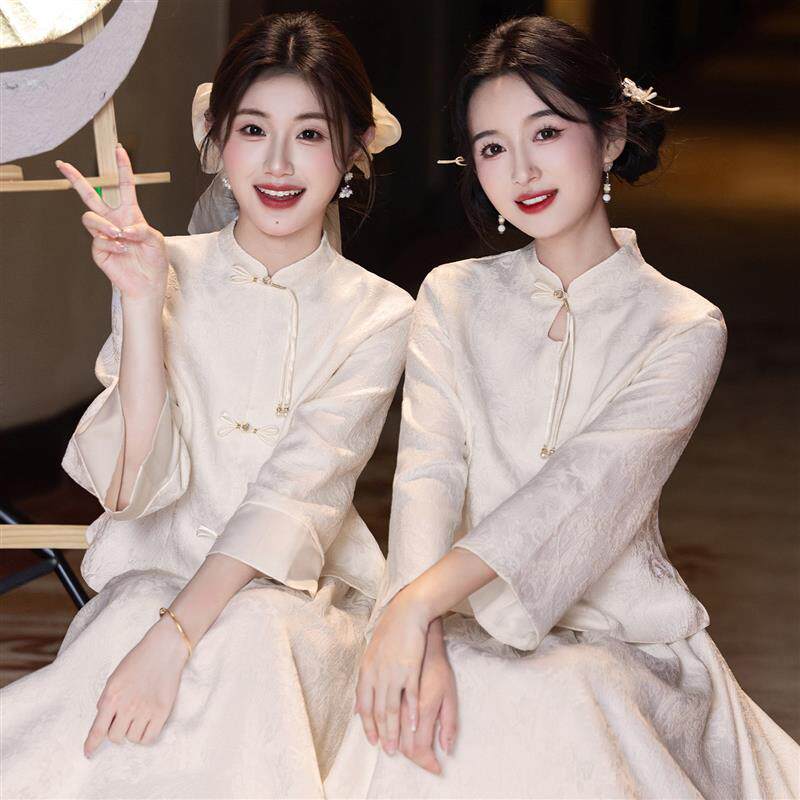 新中式伴娘服香槟色2025新款姐妹团小众高级感礼服裙女平时可穿