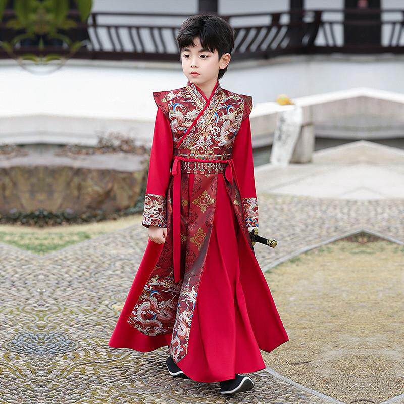 男童武侠汉服古装儿童红色古装剑客飞鱼服锦衣卫服装男孩演出儿童