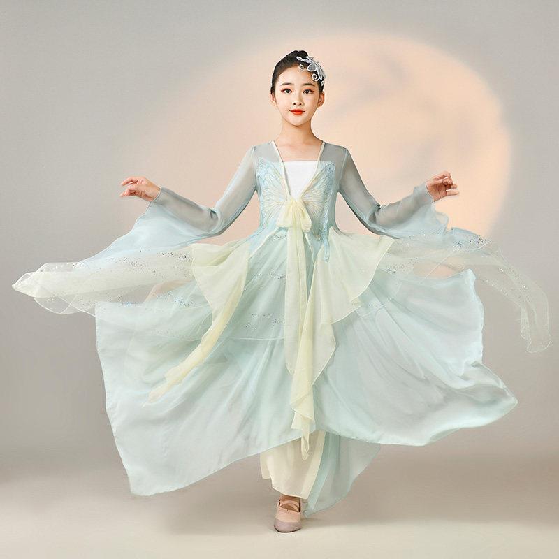 新款儿古典舞扇子舞童中舞演出服女国孩伞舞表演服飘逸女童XEF民