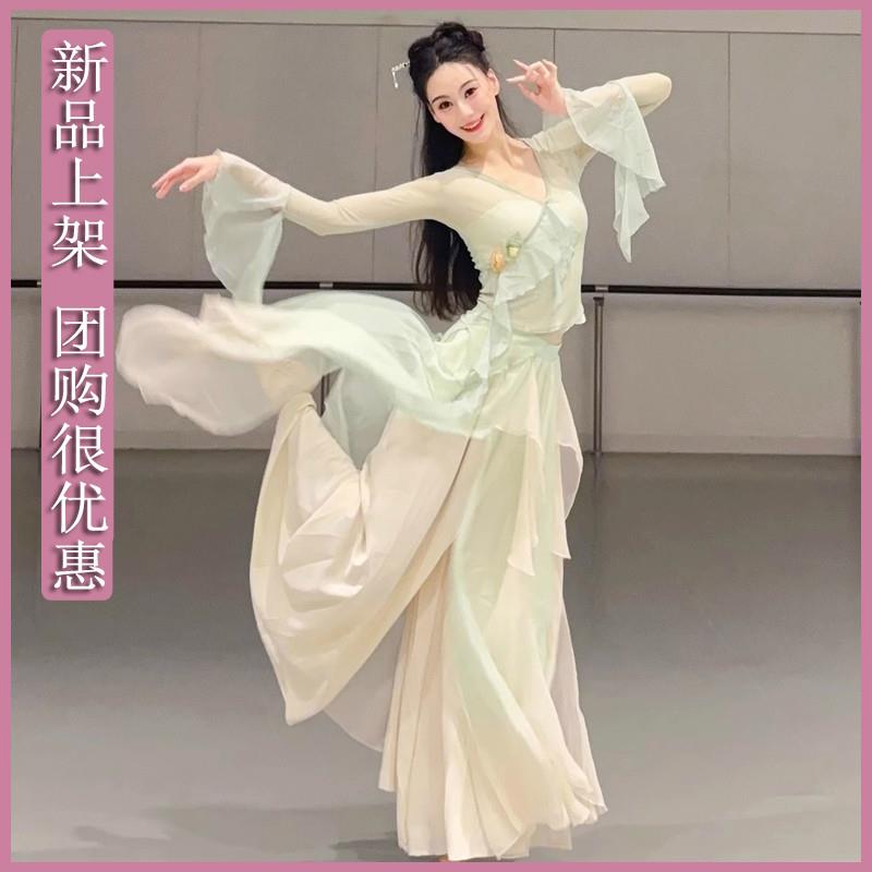 古典舞蹈服装演出服女修身仙气纱衣长袖上衣中国舞练功服裤裙新款
