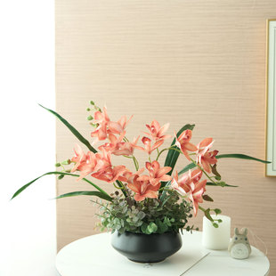 初若安然新中式蕙兰仿真花插花花束办公室客厅餐厅高级感装饰摆件