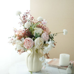 初若安然北欧奶油风仿真花雅致假花高级感客厅餐桌电视柜装饰摆件