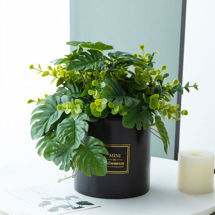 仿真花假花仿生绿植尤加利龟背叶室内茶几餐桌装饰摆件小盆栽盆景