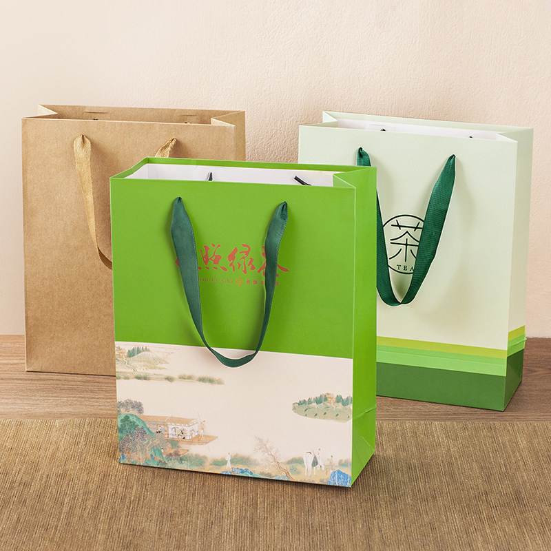 加厚茶叶手提袋包装日照绿茶龙井茶牛皮纸袋红茶白茶通用高档定制