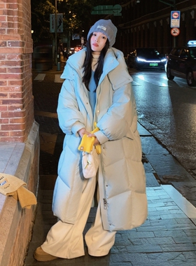 超长款90白鸭绒羽绒服女2025新款宽松东北加厚保暖过膝面包服外套