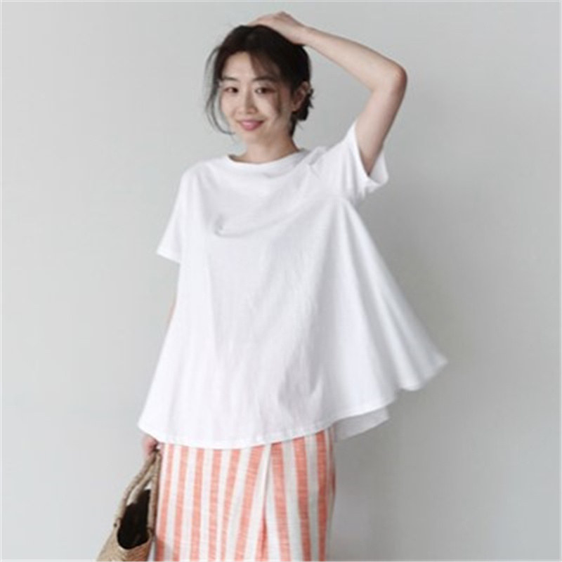 白色圆领休闲百搭t恤女夏韩版宽松显瘦蓬蓬娃娃衫上衣纯棉打底衫