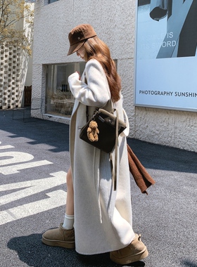 高个子超长款双面羊毛大衣女2025秋冬新款韩系宽松到脚踝毛呢外套