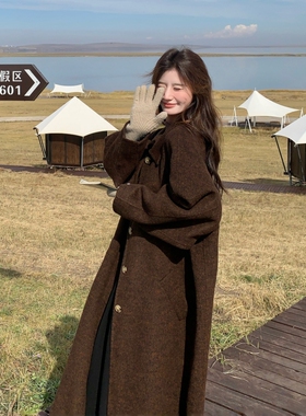 高个子超长款到脚踝双面羊毛大衣女2025新款韩系宽松加厚毛呢外套