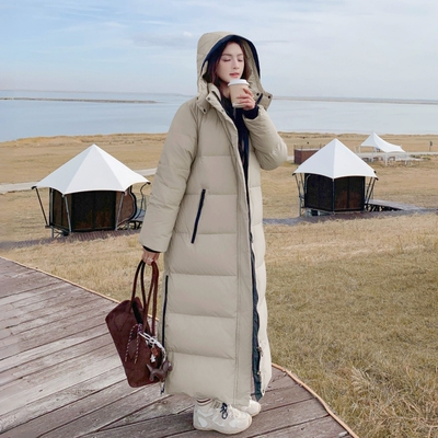 白鹅绒超长款羽绒服韩版可脱卸帽