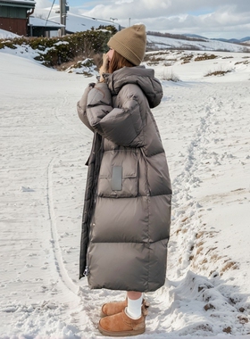 高级感90白鸭绒羽绒服女冬季2025新款超长款过膝宽松加厚保暖外套