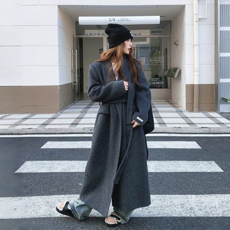 超长款双面羊毛大衣女过膝到脚踝