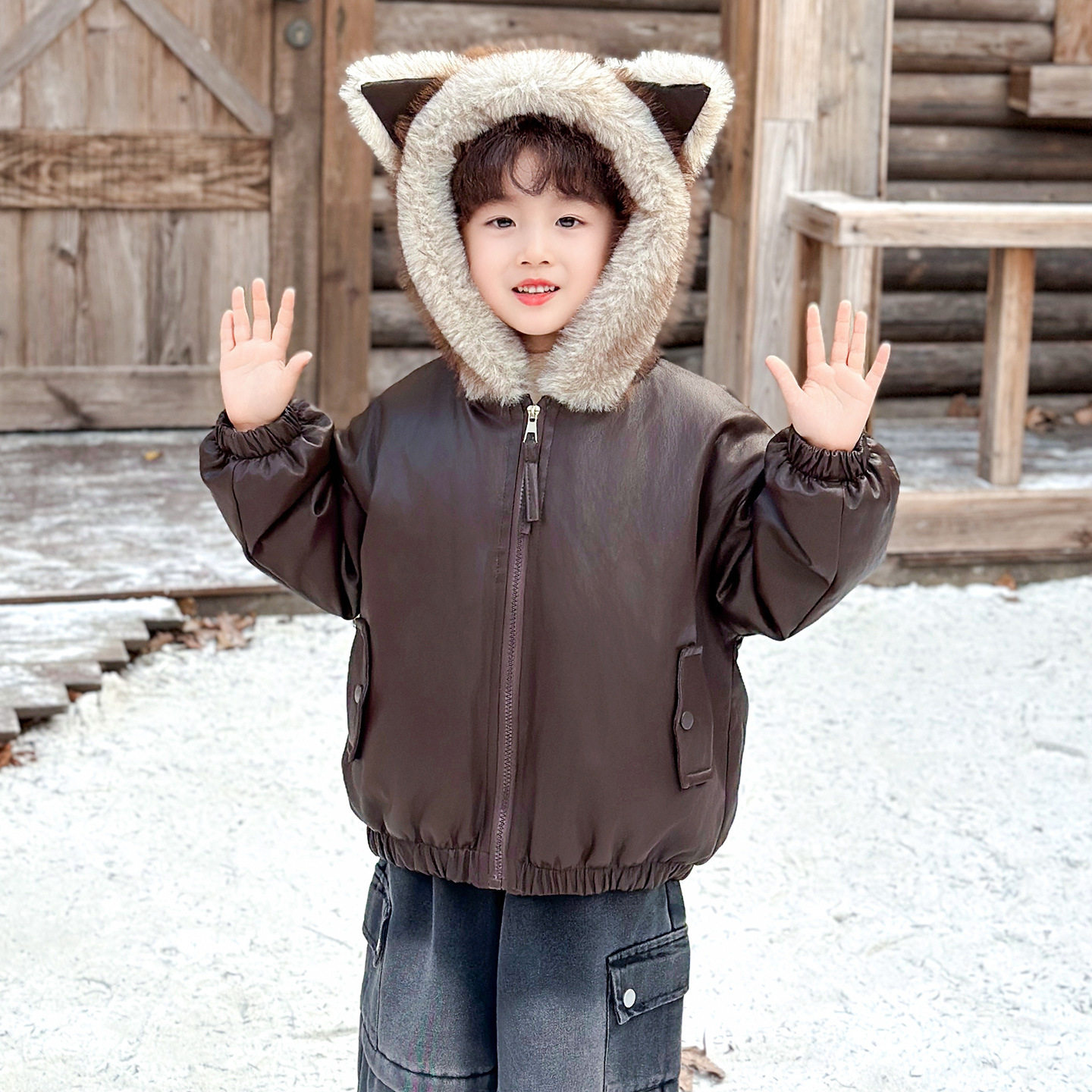 男童加绒皮衣外套冬季2025新款