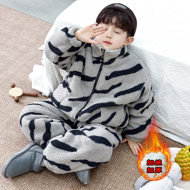 男童冬装珊瑚绒条纹家居服韩版
