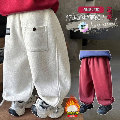 男童冬装贴标一粒扣加绒裤2025