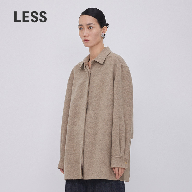 LESS冬季羊毛大衣女休闲翻领短款毛呢夹克含牦牛绒2N06112