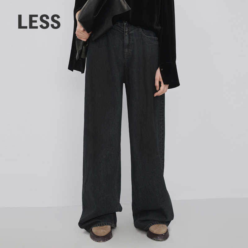 LESS休闲阔腿棉质牛仔长裤